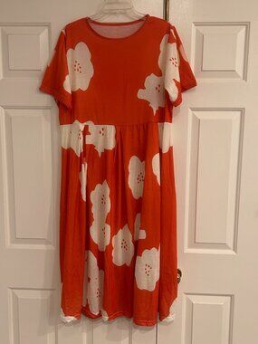 Floral Maxi Dress Orange and Off-White